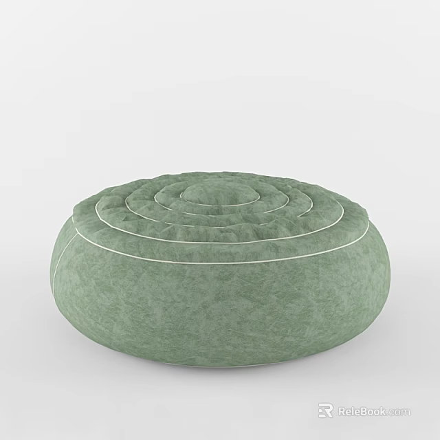 Soft Green Round Ottoman with Concentric Stitched Design for Living Space 3d model 