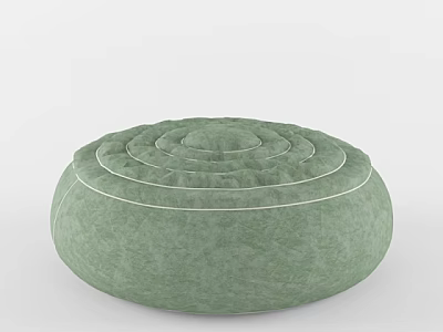 Soft Green Round Ottoman with Concentric Stitched Design for Living Space 3d model