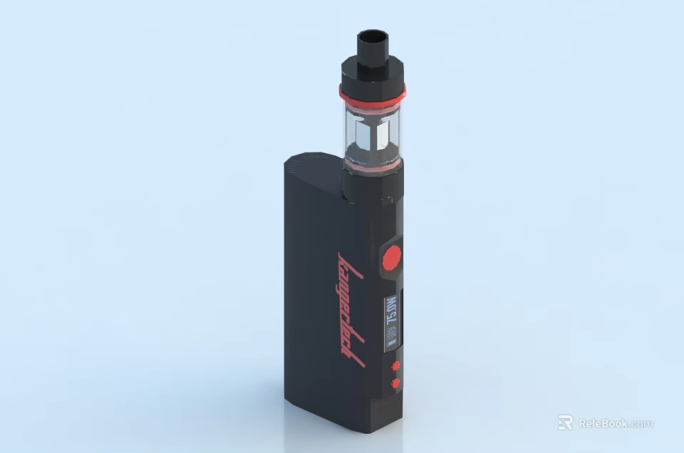 Sleek Black Electronic Cigarette Device With Red Accents And Transparent Atomizer 3d model