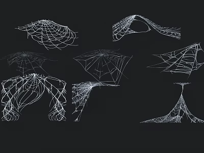 Different Reptiles On Various Forms Of White Line Web Structures Against Black Background 3d model