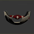 Game Movie Character In Red Gray Armored Costume With White Mask And Open Arms Pose