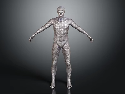 Detailed 3D Character Model Featuring Wireframe Texture In Standing Pose 3d model