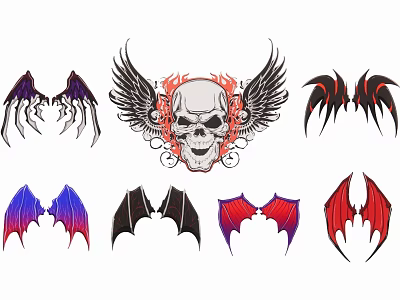 Silhouette Designs Featuring Skull With Wings And Various Colored Wing Shapes 3d model