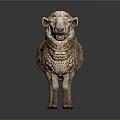 Realistic Sheep 3D Model With Detailed Fur Texture Standing on Dark Background