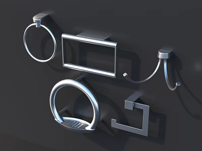 Modern Bathroom Accessories Set With Towel Ring Shelf And Wall Hook 3d model