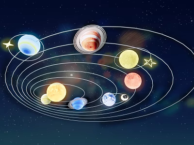 Starry Night Sky Decorative Light With Planets Orbits And Glowing Stars Design 3d model