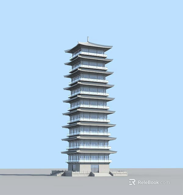 Traditional Chinese Multi Story Tower With Tiered Structure And Flying Eaves 3d model 