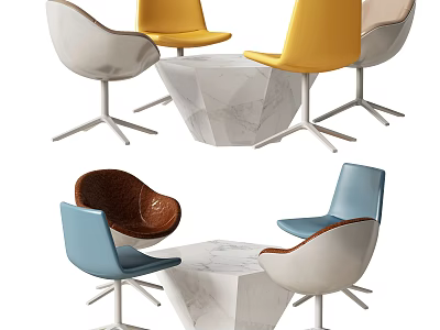 Modern Geometric Marble Table With Colorful Stylish Dining Chairs Set 3d model