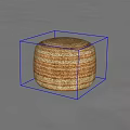 Round Woven Straw Stool with Striped Brown Beige Texture on Neutral Gray Floor