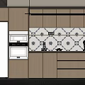Modern Kitchen Sideboard With Wooden Cabinets Geometric Pattern Tiles And Built in Oven