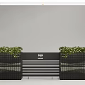 Modern Black Grid Flower Planters with Green Plants Striped Panel and Logo Area 3d model