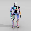 Futuristic Humanoid Robot With Colorful Rainbow Exoskeleton Standing On Gray Background