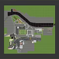 Detailed Architectural Building Complex Model With Various Structures And Green Lawn Areas