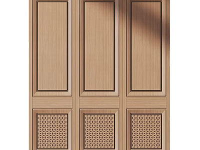 Elegant Wooden Wall Paneling With Vertical Panels And Lattice Pattern 3d model