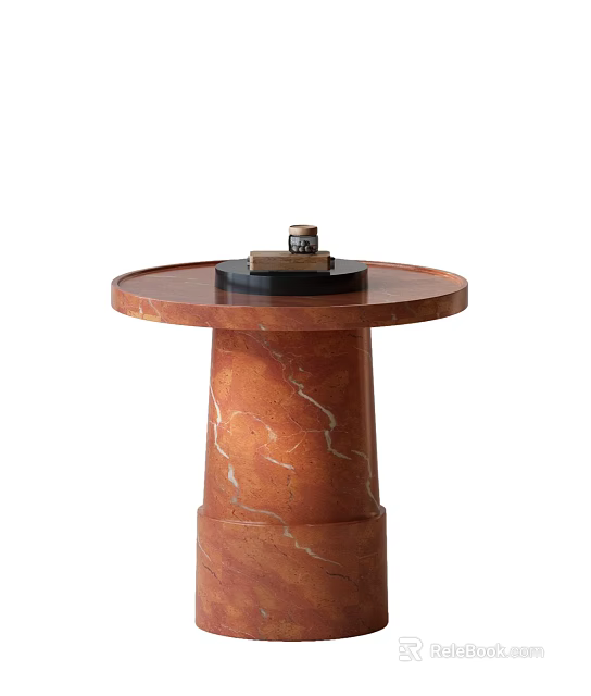 Reddish Brown Marble Side Table With Round Top And White Veins Modern Design 3d model 