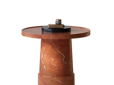 Reddish Brown Marble Side Table With Round Top And White Veins Modern Design 3d model