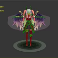Anime Fantasy Character With Pink Twin Ponytails Horns Colorful Gradient Wings And Red White Outfit