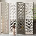White Laser Cut Folding Room Divider with Geometric Patterns for Modern Interior Decor 3d model