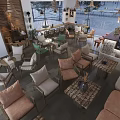 Modern Cozy Café Interior With Comfortable Chairs Wooden Tables And Hanging Lights