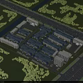 Modern Industrial Factory Complex With Multiple Buildings Surrounding Greenery And Road Access 3d model