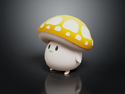 Cute Cartoon Mushroom Character With Yellow Spotted Cap And Smiling Face 3d model