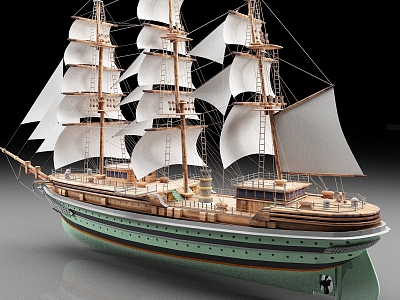 Wooden Boat Sailing Passenger Boat Cruise Three-Mast Sailing Old-Fashioned Wooden Boat Ancient Wooden Boat Cruise 3d model