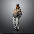 Stylish Character Wearing Hat Gradient Coat And Baggy Pants Standing On Gray Background
