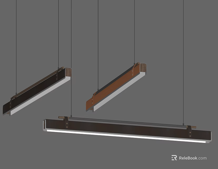 Modern Hanging Pendant Lights With Linear Design And Metallic Wooden Accents 3d model 
