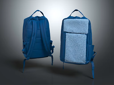 Stylish Blue Backpack Design With Front Textured Fabric Panels And Adjustable Straps 3d model