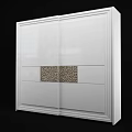 Modern White Wardrobe Interior Design With Sliding Doors And Decorative Geometric Panel