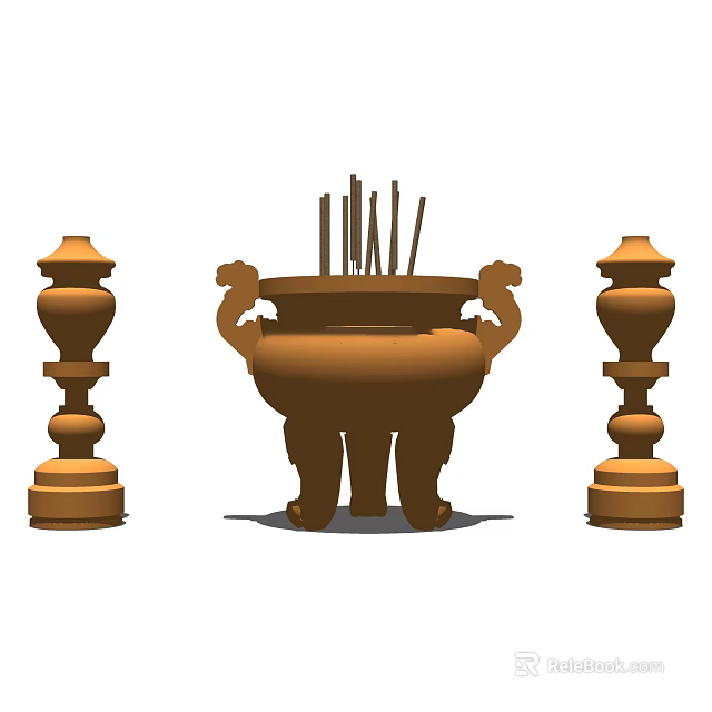 Traditional Decorative Ornament Set With Incense Burner Incense Sticks And Pedestal Holders 3d model 