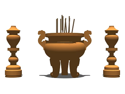 Traditional Decorative Ornament Set With Incense Burner Incense Sticks And Pedestal Holders 3d model