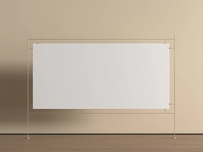 Metal Frame Display Stand With White Board Panel On Wooden Floor And Light Wall 3d model