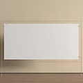 Metal Frame Display Stand With White Board Panel On Wooden Floor And Light Wall