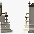Luxurious Ornate Classical Chair With Gold Decorations And Carved Stone Pedestal Base