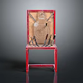 Various Knives Displayed On Red Chair Backrest With Target Pattern Design