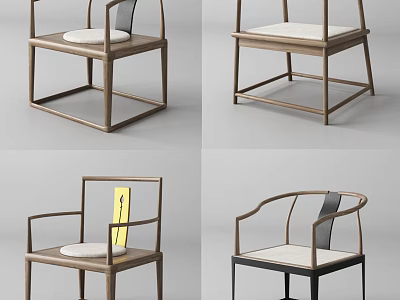 Various Modern Wooden Armchair Styles With Upholstered Seats And Armrest Details 3d model