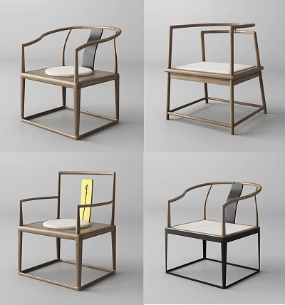 Various Modern Wooden Armchair Styles With Upholstered Seats And Armrest Details 3d model