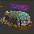 Future Architecture Dome Shaped Design With Transparent Glass Walls Red Seats And Natural Tree Element