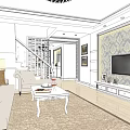 Modern Living Dining Room Interior With Beige Sofa Coffee Table Table Lamps And Curtains