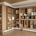 Modern Open Wooden Bookcase Interior Design With Multiple Shelves And Books 3d model