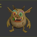 Spotted Cartoon Monster Character With Horns Big Ears Yellow And Blue Eyes