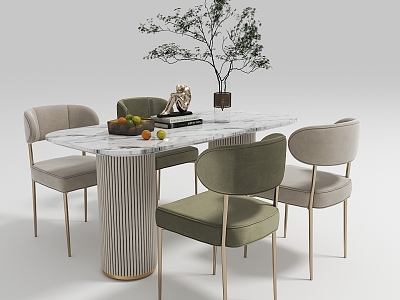 Modern cream style dining table and chair combination 3d model