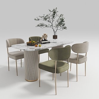 Modern cream style dining table and chair combination 3d model