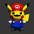 Pikachu Mario Fusion Figurine With Red Hat M Logo Blue Overalls Mustache And Lightning Tail