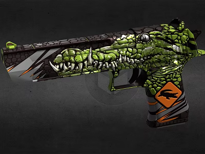 Decorative Gun Design With Crocodile Pattern Green Black Orange Textured Details 3d model