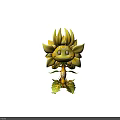 Cartoon Sunflower Character Creature With Yellow Petals Smiling Face Bright Eyes Golden Stem Green Leaves
