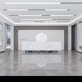 Modern Reception Desk With Marble Counter Decorative Wall Design And Polished Floor