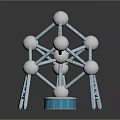 Geometric Structure With Shiny Metal Spheres And Blue Supports On Blue Base