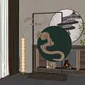 Modern Interior Partition Design With Metal Frame Green Circle Cloud Decor And Mirror 3d model